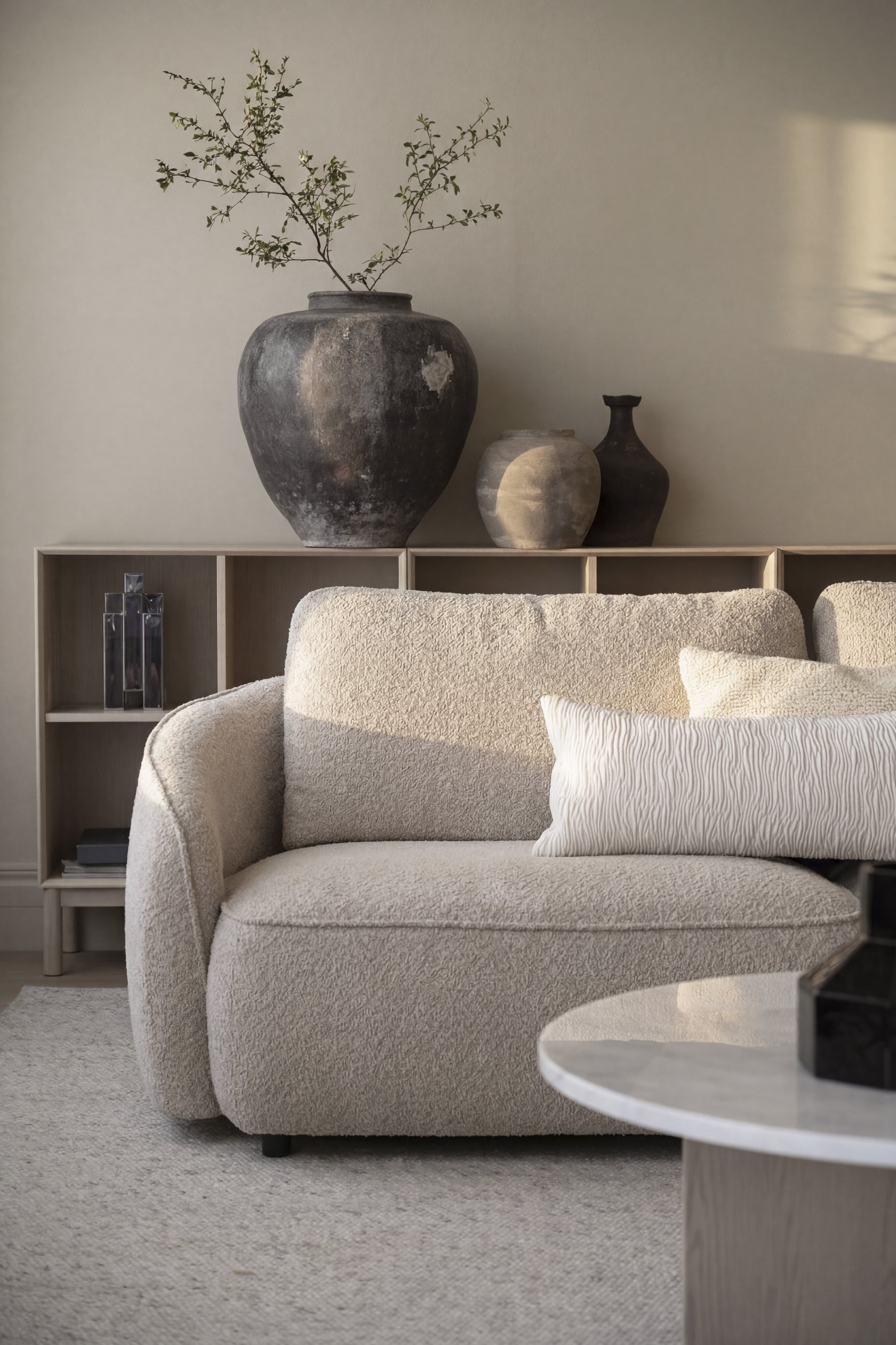 Lounge mit Chaiselongue links Boucle L400cm , beige