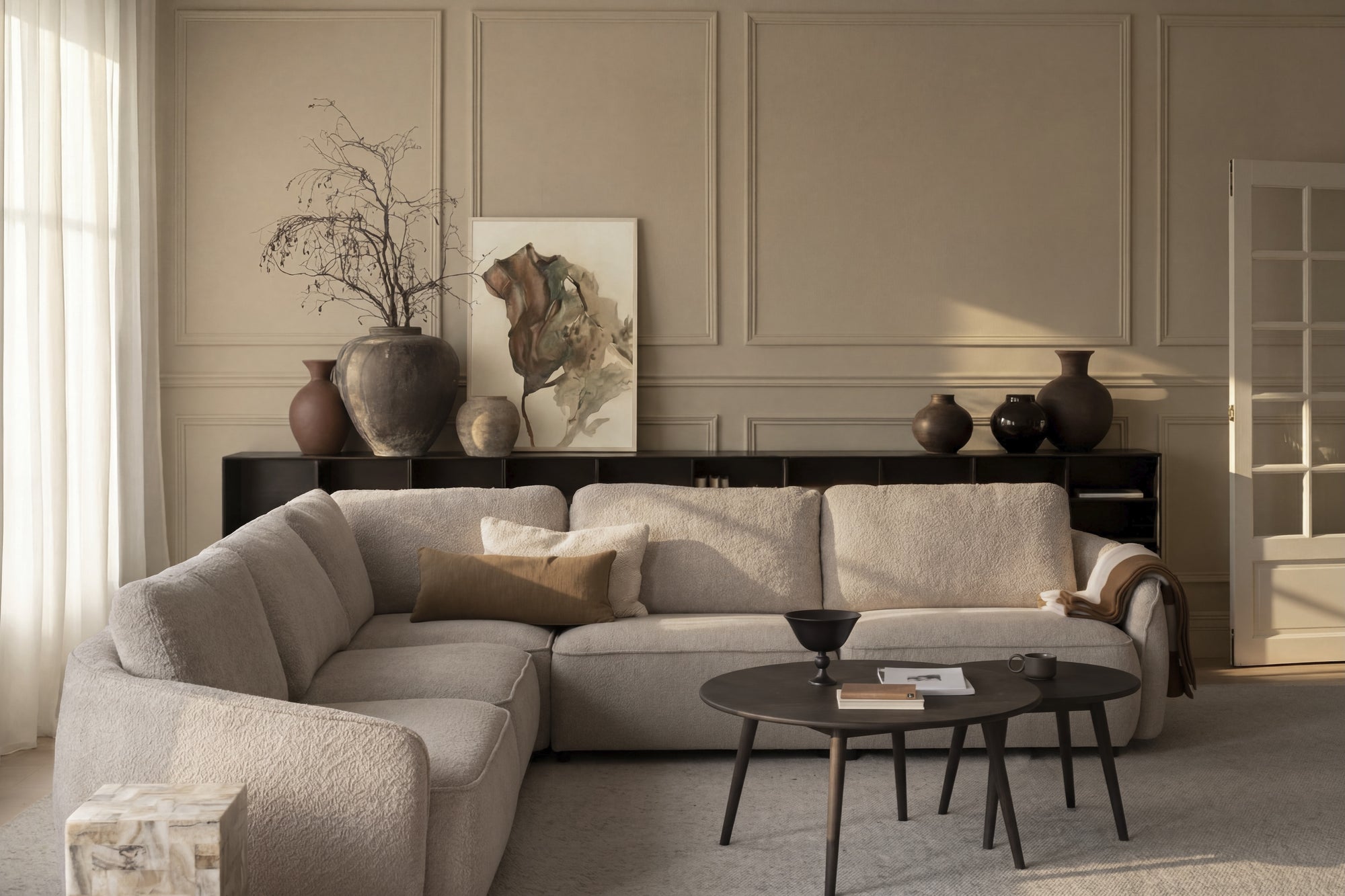Große Ecklounge Boucle, beige