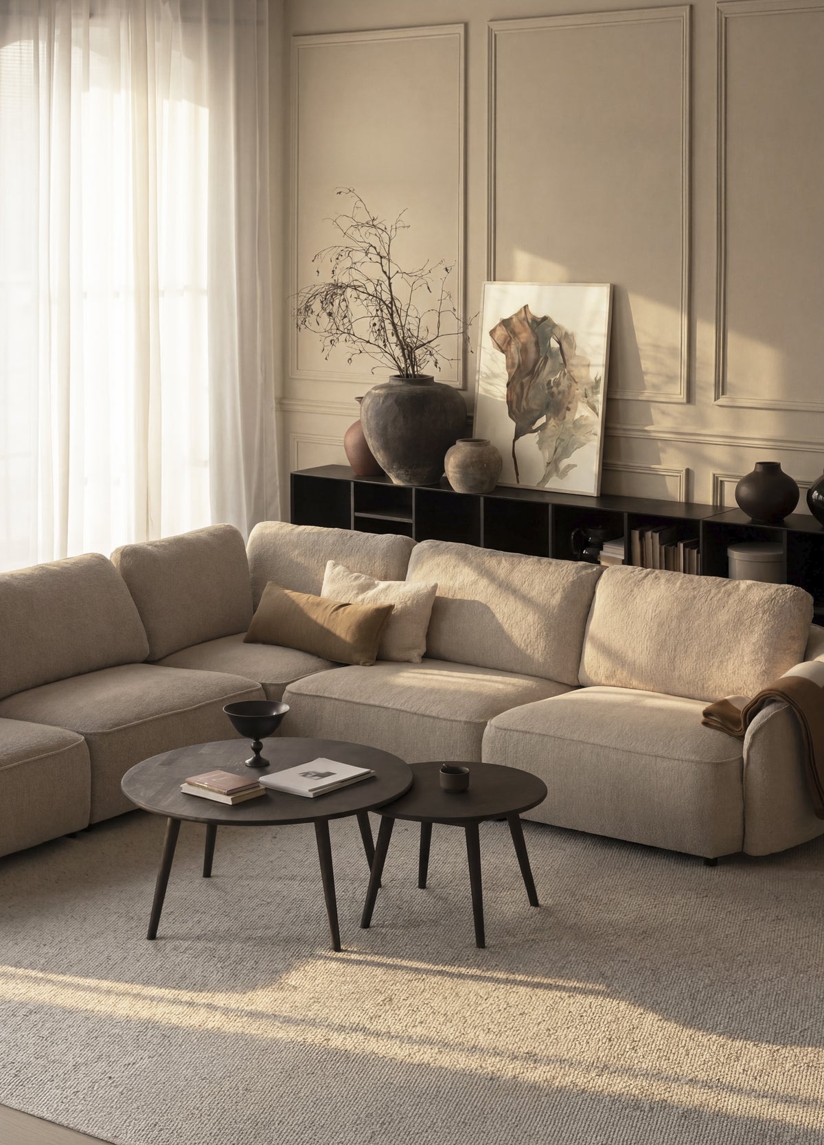 Große Ecklounge Boucle, beige