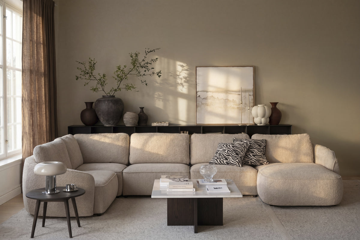Lounge mit Chaiselongue rechts Boucle L400cm , beige