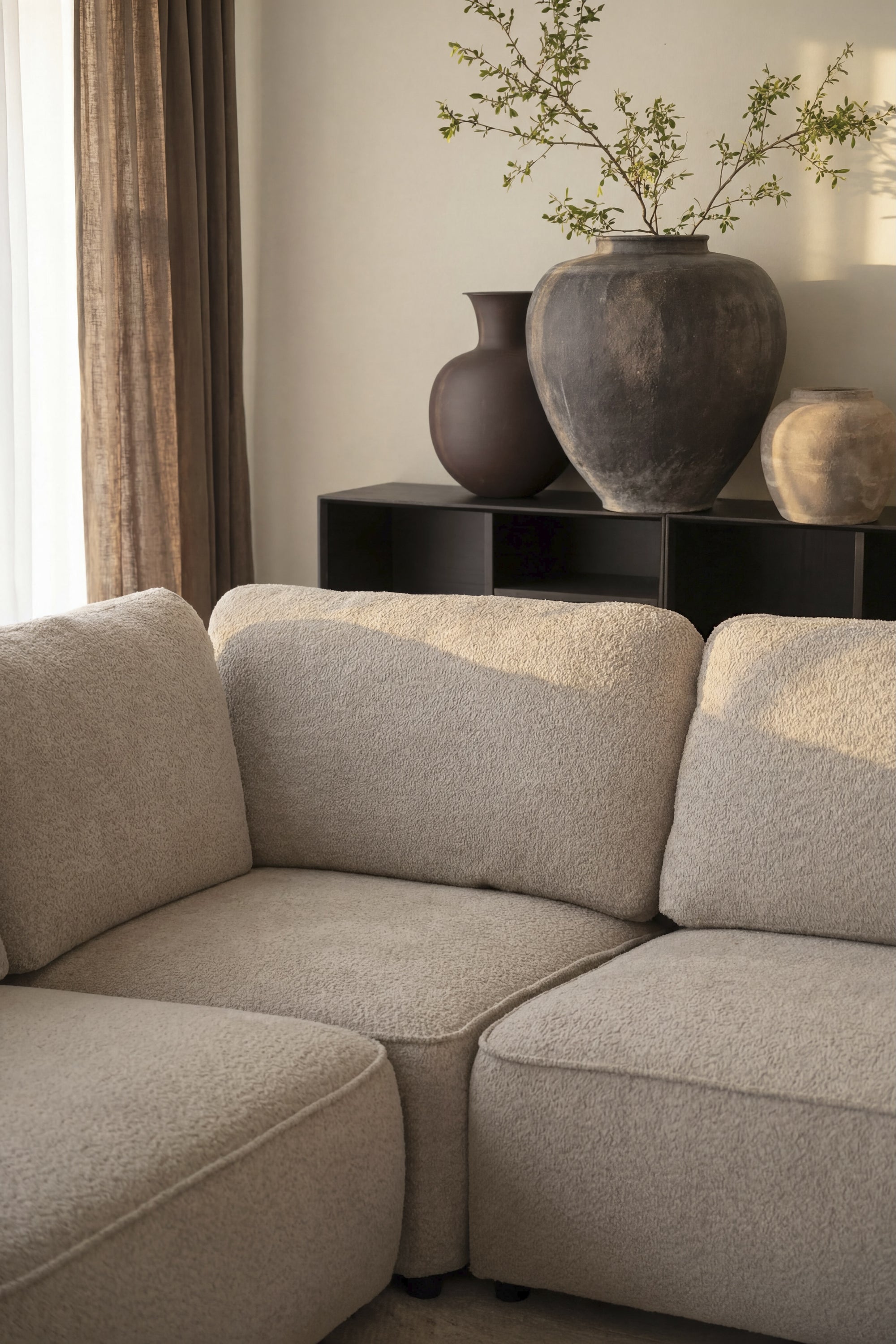 Lounge mit Chaiselongue links Boucle L400cm , beige