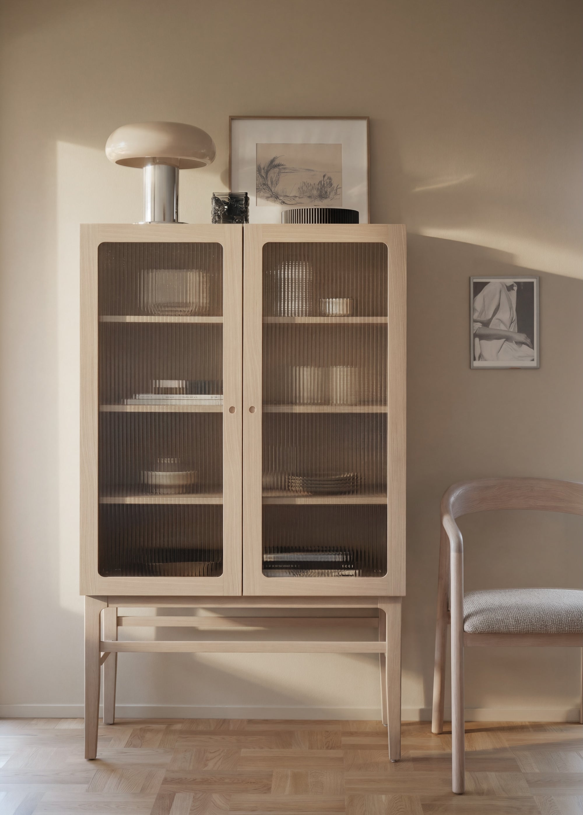 Vitrinenschrank H160cm, Eiche hell