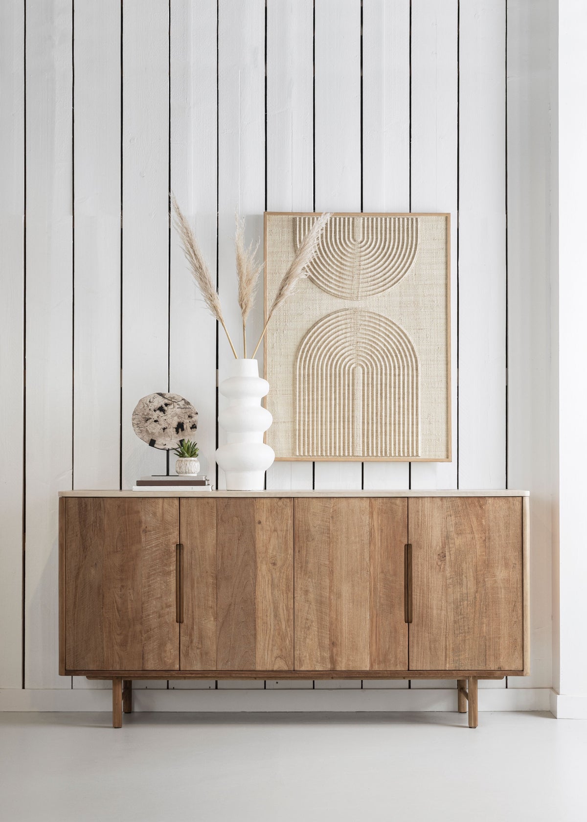 Anrichte Scala Teak | Mikrozement, sandfarben